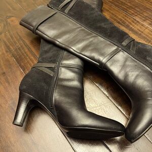 Can you see yourself, threatening these Ralph Lauren, tall boot. Suede, leather.